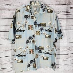Authentic Outfitters Light Blue 100%Cotton Hawaiian Short Sleeve Shirt Size L